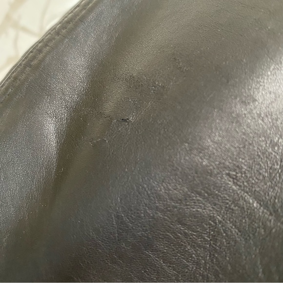 Real genuine leather black high waisted straight leg long pants with pockets - Picture 11 of 14